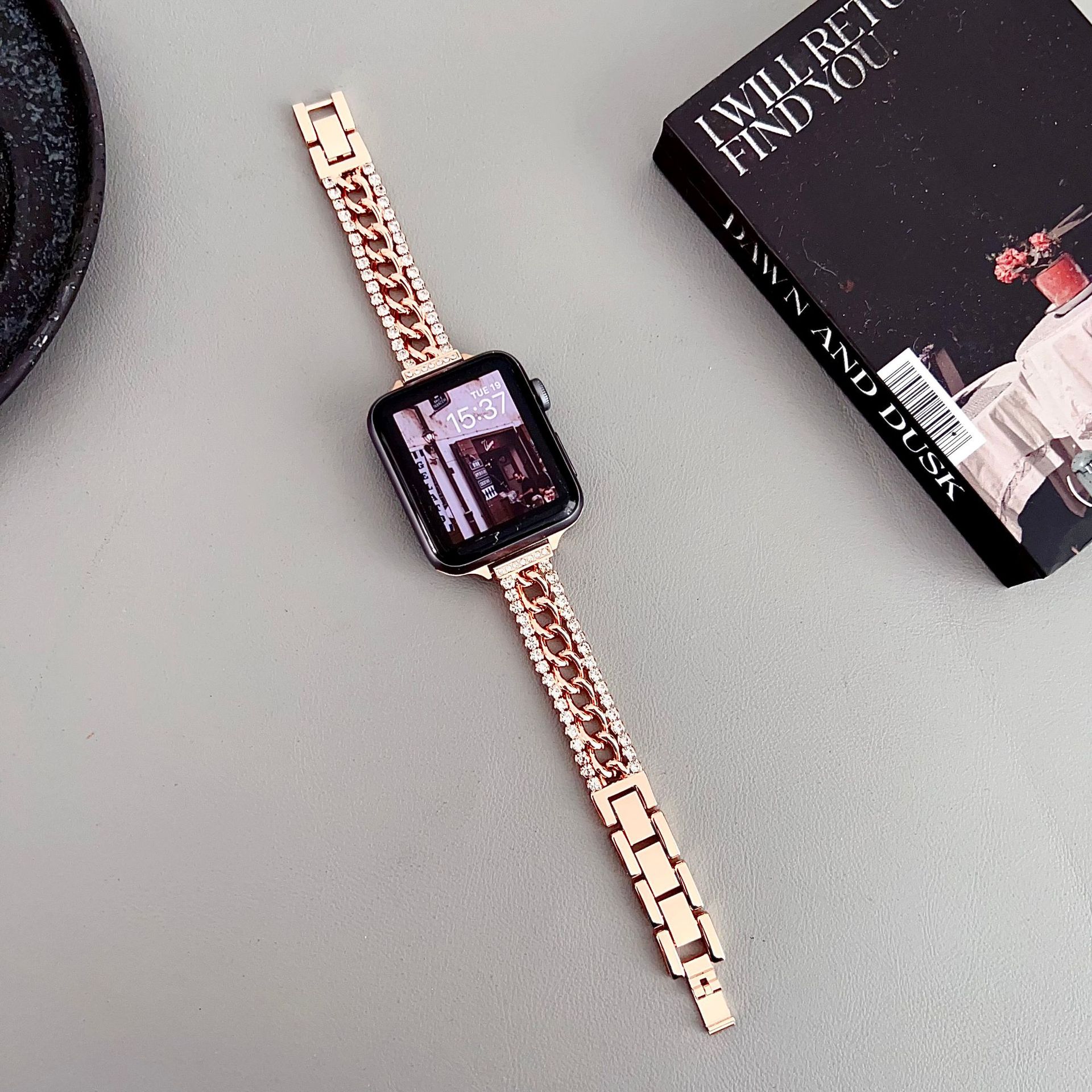 watch strap watch double row diamond denim chain metal strap_voghion.com