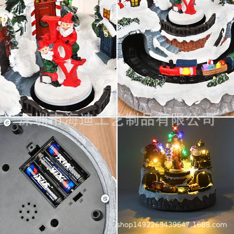 Decoración de Navidad luminosa caja de música caja de sonido bolas de cristal regalos de vacaciones regalos de resina decoración de escritorio paisaje de nieve