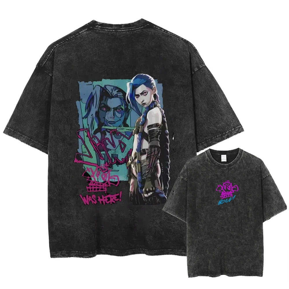 [Arcane Jinx Футболка Любители игр Граффити Выветренная Футболка Арка]