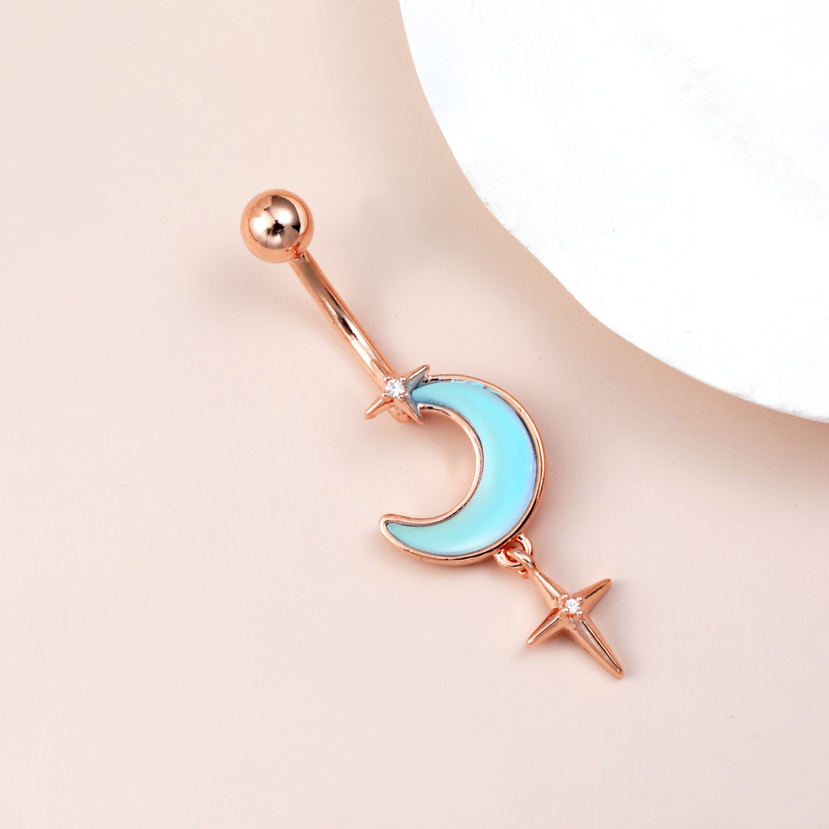 Gradient Navel Piercing Ring With Moon Star And Tassel Charm_voghion.com