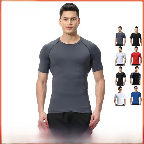 Cross-Border Fitness Clothing for Men, Summer High-Elastic Breathable Quick-Dry T-Shirt, Professional Running Compression Sports Tights, Amazon