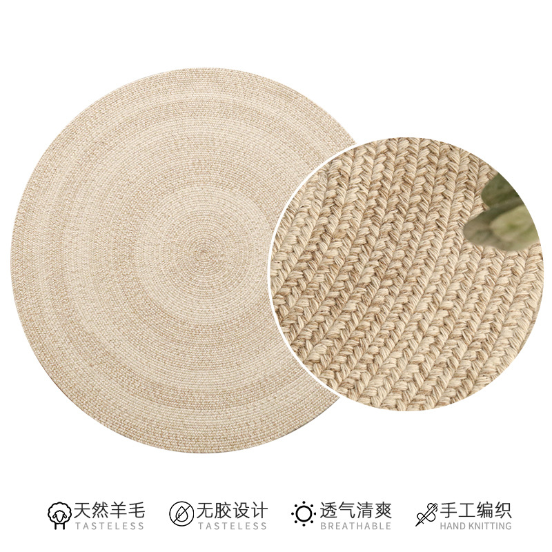 Alfombra de lana natural alfombra de mesa de salón nórdica simple silencioso dormitorio familiar tejido a mano alfombra de bordeado image 9