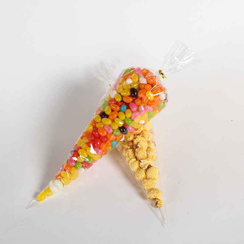 Lugar de comercio exterior OPP bolsa triangular cono bolsa de dulces cono cono cono cono cono cono cono cono cono cono bolsa de embalaje de alimentos de palomitas de maíz de chocolate