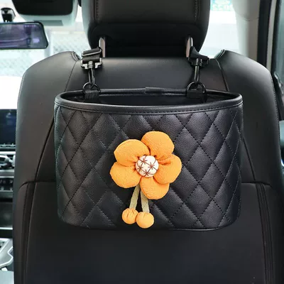 Car Seat Storage Box Storage Bag Trash Can Cartoon Car Seat Back Organizer Hanging Bag Car Supplies (Car storage bag/box) - turmeric-sunflower-black-storage-pocket