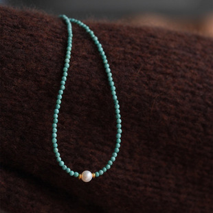 Natural Freshwater Pearl Turquoise Necklace Chinese Style Clavicle Chain Stacked Versatile Sweater Chain Women's Necklace Women's Small Pearls
