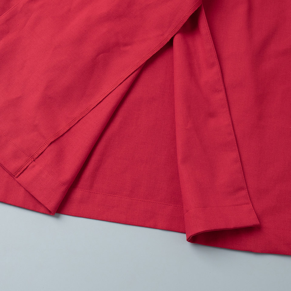 Đầm dài nữ chất liệu cotton lanh, cổ chữ V ve áo, tay dài, dáng rộng thắt dây — Xanh trái cây, Đỏ tươi chi tiết 17
