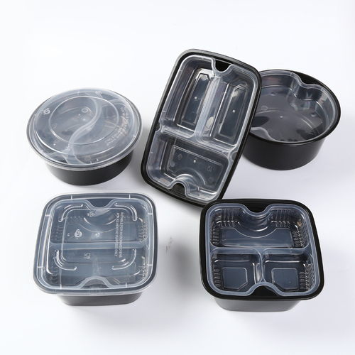 一次性双层打包盒外卖餐盒三格饭盒长方形分隔带盖正方形塑料快餐