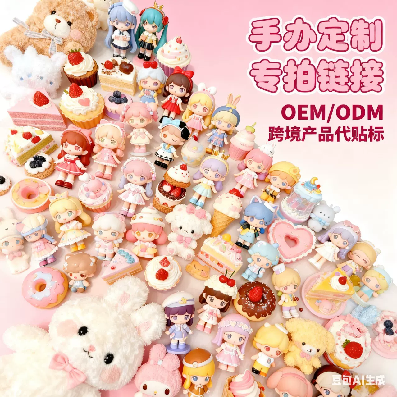 摆地摊玩具上色亲子涂鸦萌粒摆件潮玩模型挂件摆摊盲盒公仔