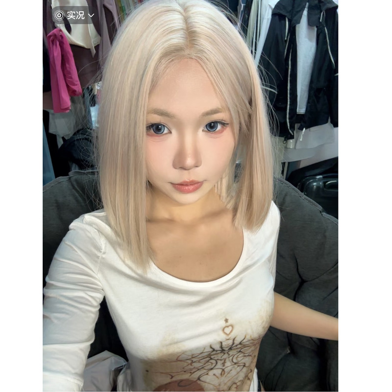 Keni Pink Gold Wig Female Small Forehead Lace Short Hair Summer Wig Middle Part Versatile Daily Wig Full Hair Style Keni Pink Gold Wig Female Small Forehead Lace Short Hair Summer Wig Middle Part Versatile Daily Wig Full Hair Style