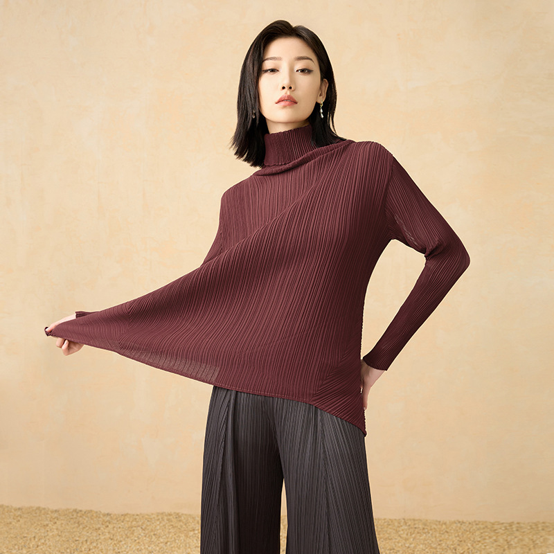 2025秋冬新作 プリーツニット タートルネック 無地 万能 おしゃれ 着痩せ インナー 快適トップス レディース