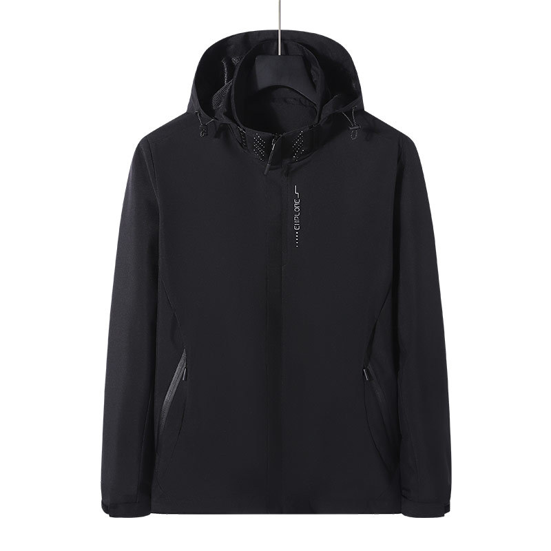 Suministro transfronterizo puesto en la acción más el tamaño de la chaqueta de los hombres al aire libre montañismo chaqueta rompevientos abrigo de color sólido fábrica al por mayor