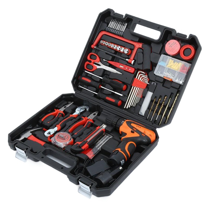 Carpintería eléctrica caja de herramientas del hogar traje combinación de herramientas de reparación de regalo conjunto manual de herramientas de hardware traje