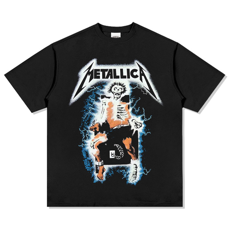 Cross-Border Nirvana Metallica Printed Short-Sleeved T-Shirt European and American Rock High Street Summer Trendy Men's Top