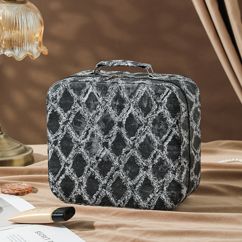 Nueva caja de maquillaje LED simple atmósfera portátil caja de almacenamiento de cosméticos de gran capacidad de cuero PU