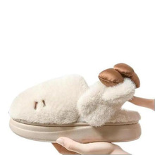 H 71983 Bow cat plush couple slippers ������è��ë����Ь