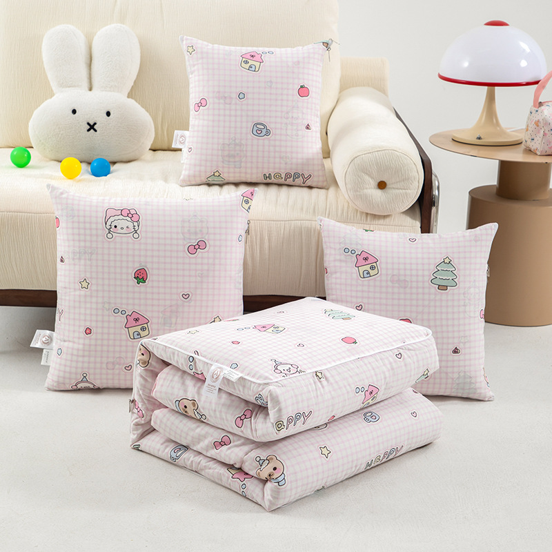 2025 nuevo algodón impreso tipo A almohada colcha dos usos 2 en 1 cojín de sofá de oficina siesta colcha