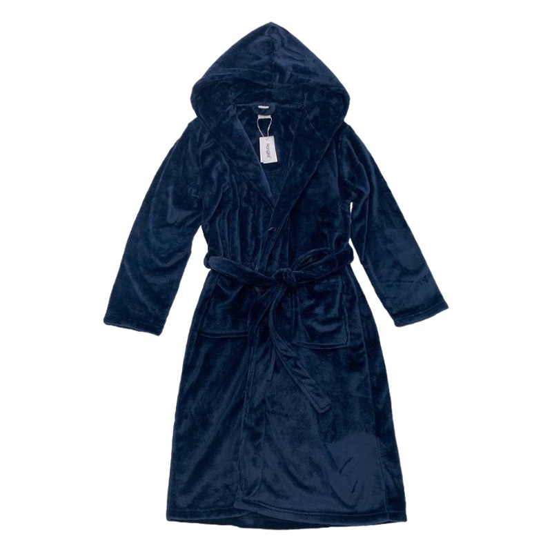 Amazon Cross-border europeo y americano pareja con capucha camisón franela otoño invierno acolchado con cordones para mujer albornoz largo