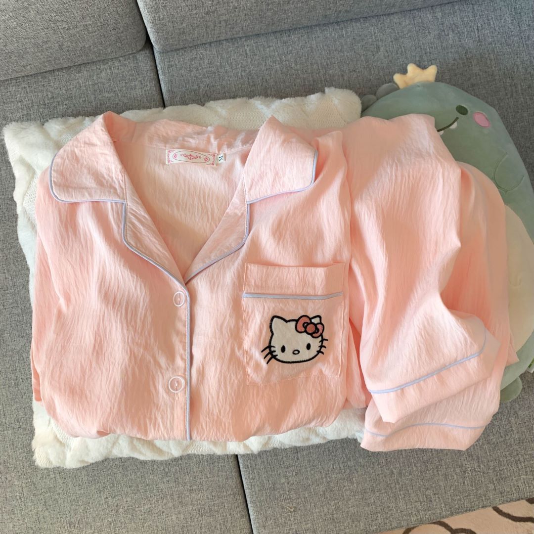 Transfronteriza al por mayor 120G nubes de algodón pijama de manga larga de mujeres otoño lindos dibujos animados camarones KT set de ropa para el hogar gato