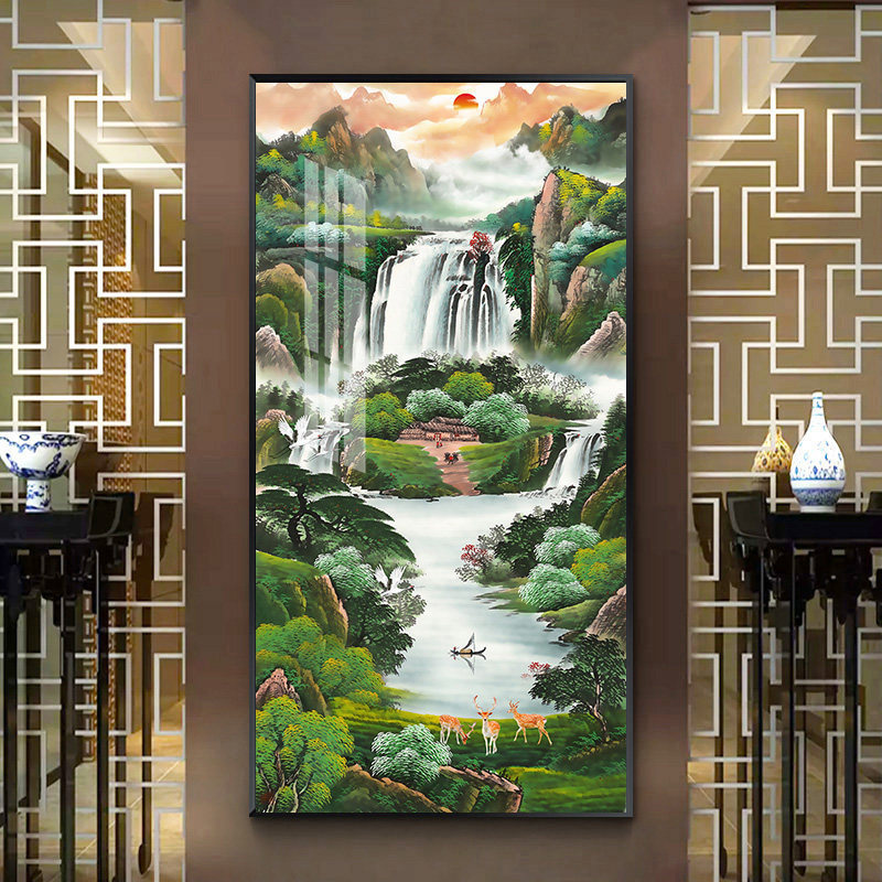 Polytrope Decorative Painting for the Entrance, Landscape Painting Facing the Door, New Chinese Style Vertical Version for Corridor, Hallway, Office Wall Art Polytrope Decorative Painting for the Entrance, Landscape Painting Facing the Door, New Chinese Style Vertical Version for Corridor, Hallway, Office Wall Art
