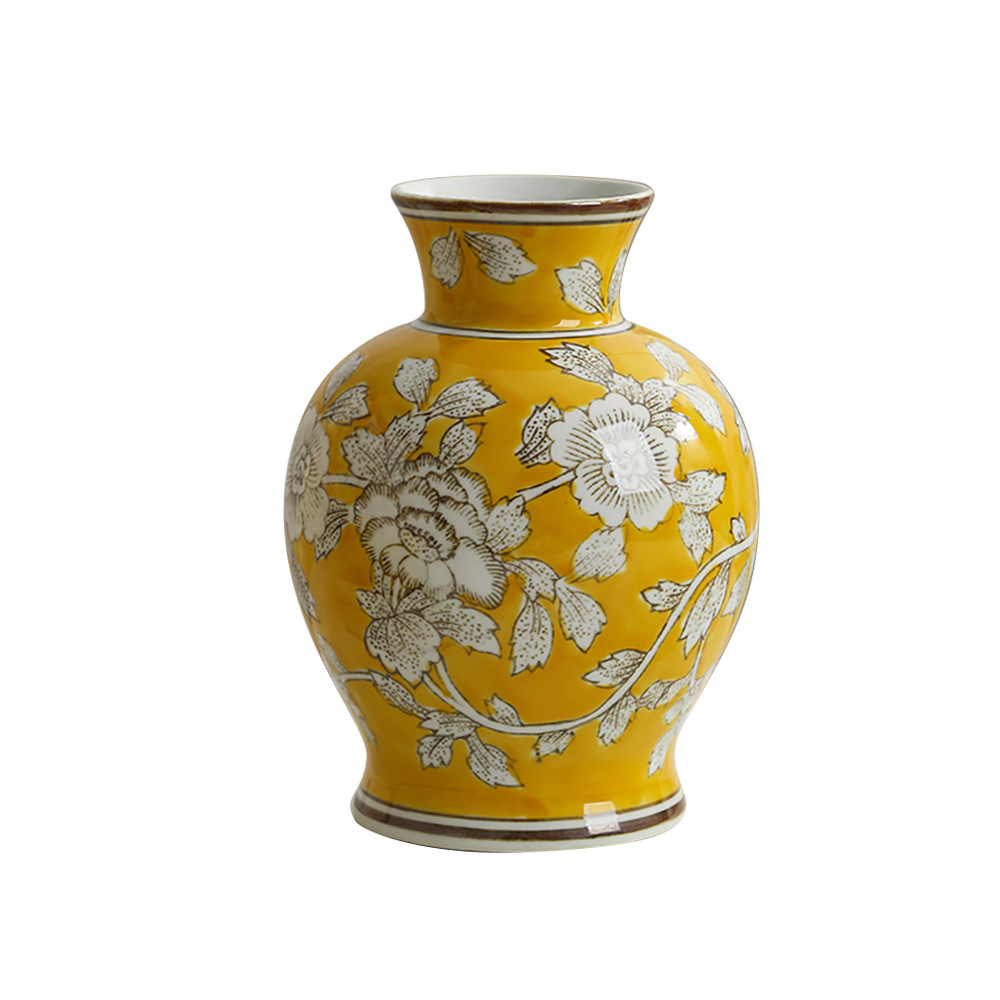 Flores de porcelana azul, flores de cerámica de alto nivel, estilo chino antiguo, retro, botella de granada de color rojo, granada de abdomen grande, Año Nuevo