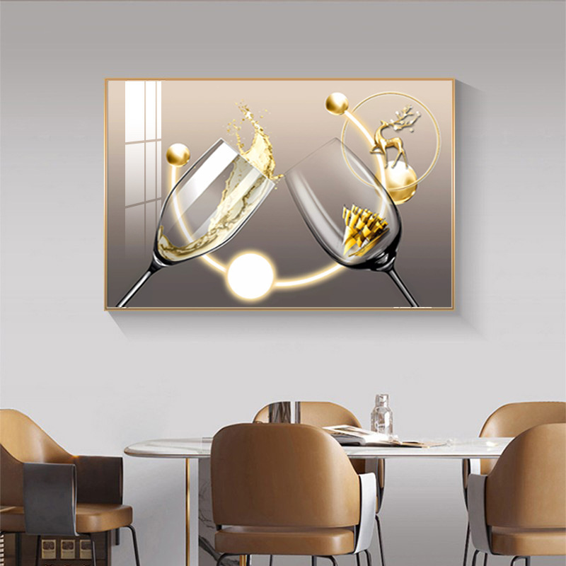 Restaurant Decorative Painting, Nordic Wine Glass Hanging Painting, Living Room Entrance Hall Geometric Abstract Background Wall Painting, Hotel Decoration
