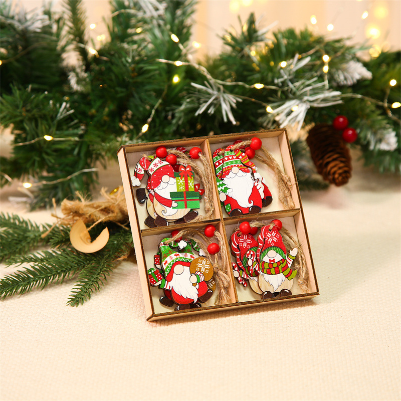 Weihnachten Süß Weihnachtsmann Holz Gruppe Hängende Ornamente 12 Stück display picture 4