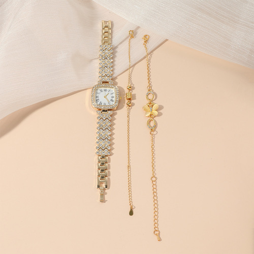 22 new women's watch set, fashionable and personalized square watch + Korean butterfly watch + small waist bracelet
