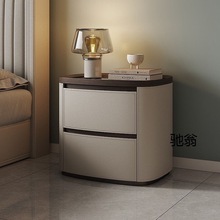 砉x意式极简床头柜轻奢简约现代高级感皮质床边柜卧室新款岩板收