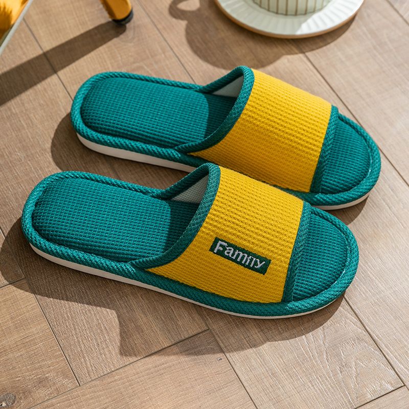 Zapatillas de lino de las mujeres de cuatro estaciones casa interior casa mudo pareja piso inferior suave antideslizante de lino de algodón sandalias de los hombres