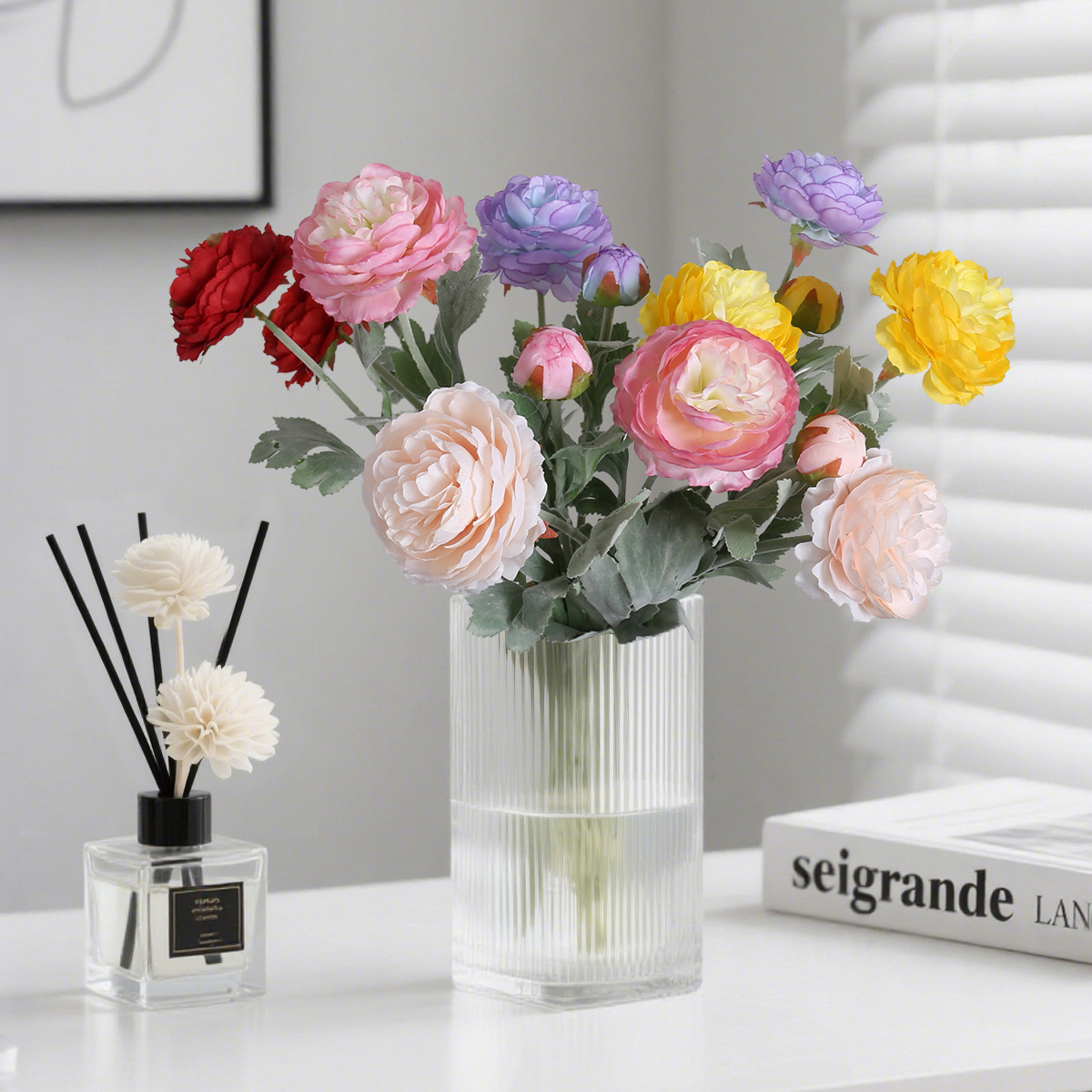 Flores de peonía extranjera de alta gama flocado 3 flores de loto de rocío decoración del hogar adornos falsos flores en vivo flores de simulación al por mayor