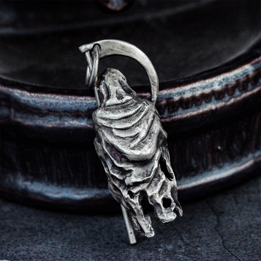 Gothic Grim Reaper Scythe Pendant Necklace For Men In Dark Style_voghion.com