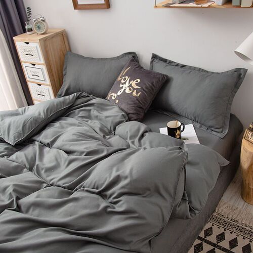 Solid color skin-friendly single quilt cover, Nordic simple style bed sheet four-piece set bedding student dormitory three-piece set