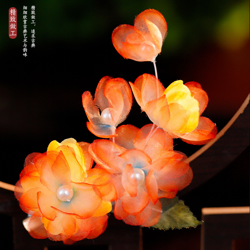Ancient Style Han Dynasty Forest Style Hot Orange Flower Silk Gauze Edge Clip Versatile Palace Style Sweet Flower Hairpin Accessories Ancient Style Han Dynasty Forest Style Hot Orange Flower Silk Gauze Edge Clip Versatile Palace Style Sweet Flower Hairpin Accessories