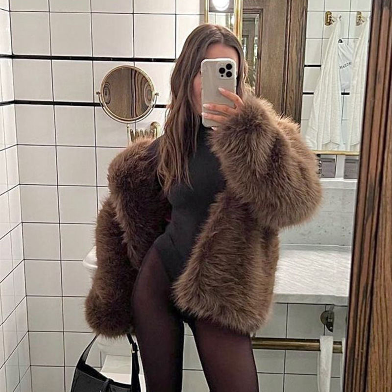 ヨーロッパとアメリカの新しい毛皮コートミッドレングスプラスサイズの女性のラペルフォックスファートカ人工毛 X0050|undefined