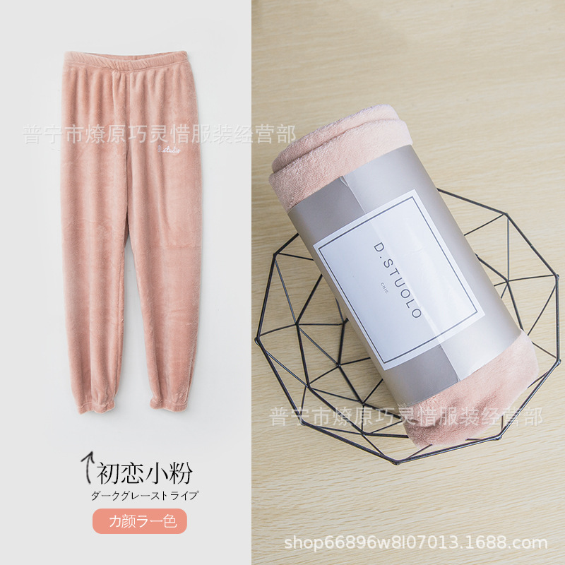 Pantalones de pijama de franela de coral de dibujos animados, pantalones de pijama de hombre, pantalones de invierno de otoño de mujer, pantalones caseros