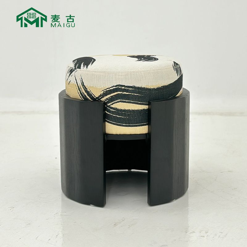 Maigu European Style Modern Casual Daily Light маленький табурет круглый ткань хлопковая деревянная тишина стиль, тупинка ресторан
