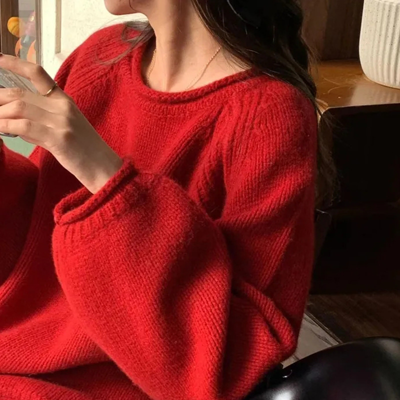 Lazy Stylist Pullover Sweater Women's Sweater Autumn and Winter New Loose Outer Wear Solid Color Round Neck Base Shirt Top Lazy Stylist Pullover Sweater Women's Sweater Autumn and Winter New Loose Outer Wear Solid Color Round Neck Base Shirt Top