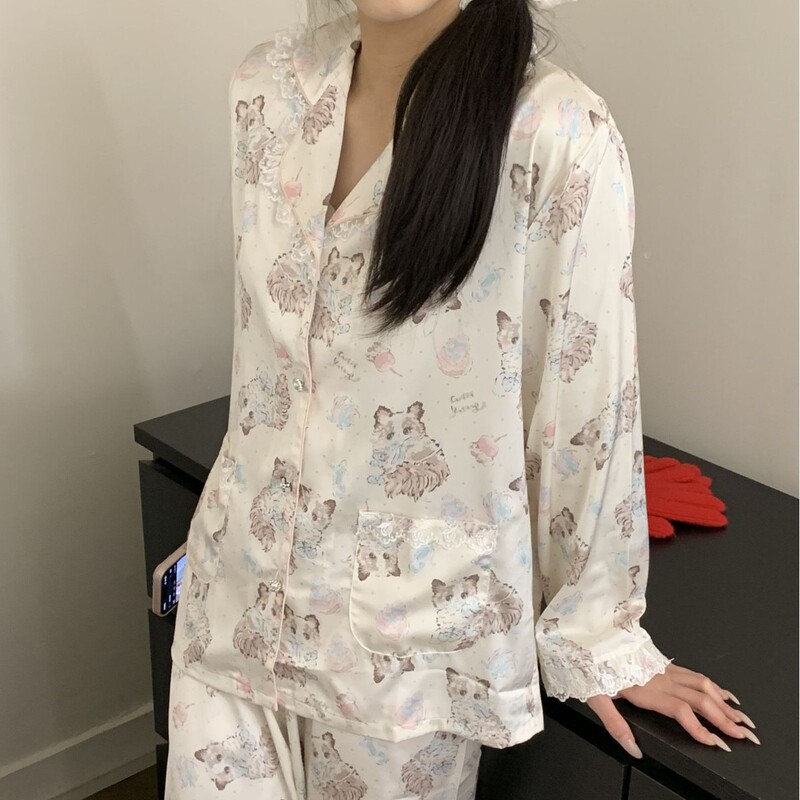 【Rose Doll】Illustrator Voicedie Authorized Pure Lust Lace Cartoon Cat Ice Silk Pajamas 【Rose Doll】Illustrator Voicedie Authorized Pure Lust Lace Cartoon Cat Ice Silk Pajamas