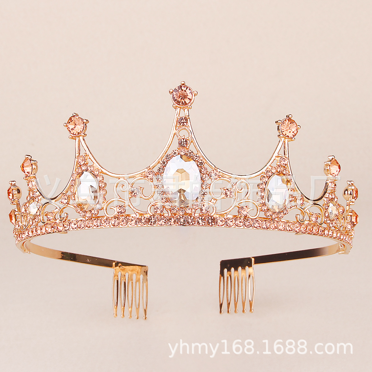 歐美新娘粉色皇冠合金鑲鉆水晶頭飾發(fā)箍結(jié)婚配件發(fā)箍跨境飾品廠家