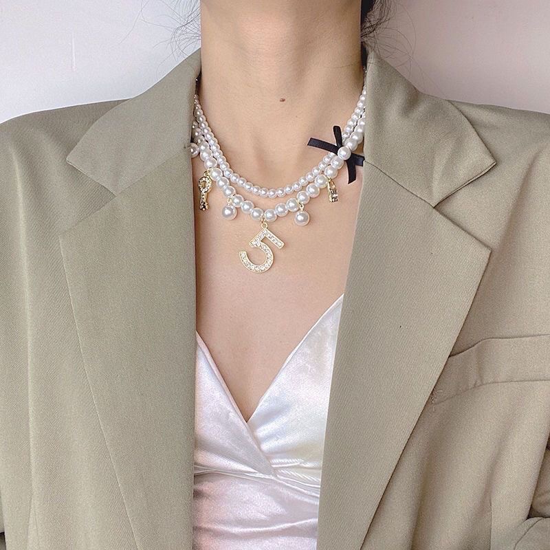 Collier NK-295 Noir à double rang de perles, court, haut de gamme, léger et luxueux, pour femme. Nouvelle chaîne clavicule._voghion.com