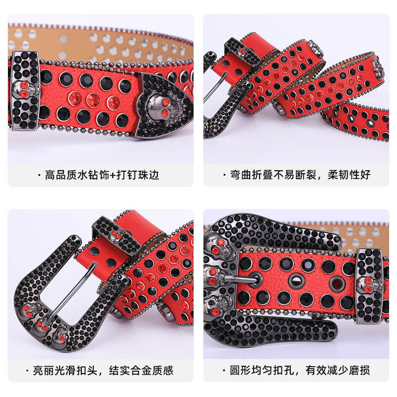 Cinturón de cabeza fantasma de diamantes de imitación Explosión transfronteriza Calavera de diamantes de imitación Cinturón de estilo punk