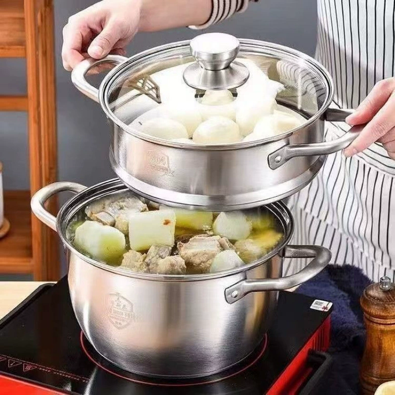 Кастрюля 304 из нержавеющей стали, утолщённая суповая/стальная кастрюля, однослойная, для дома, супертолстая для варки каши и супа