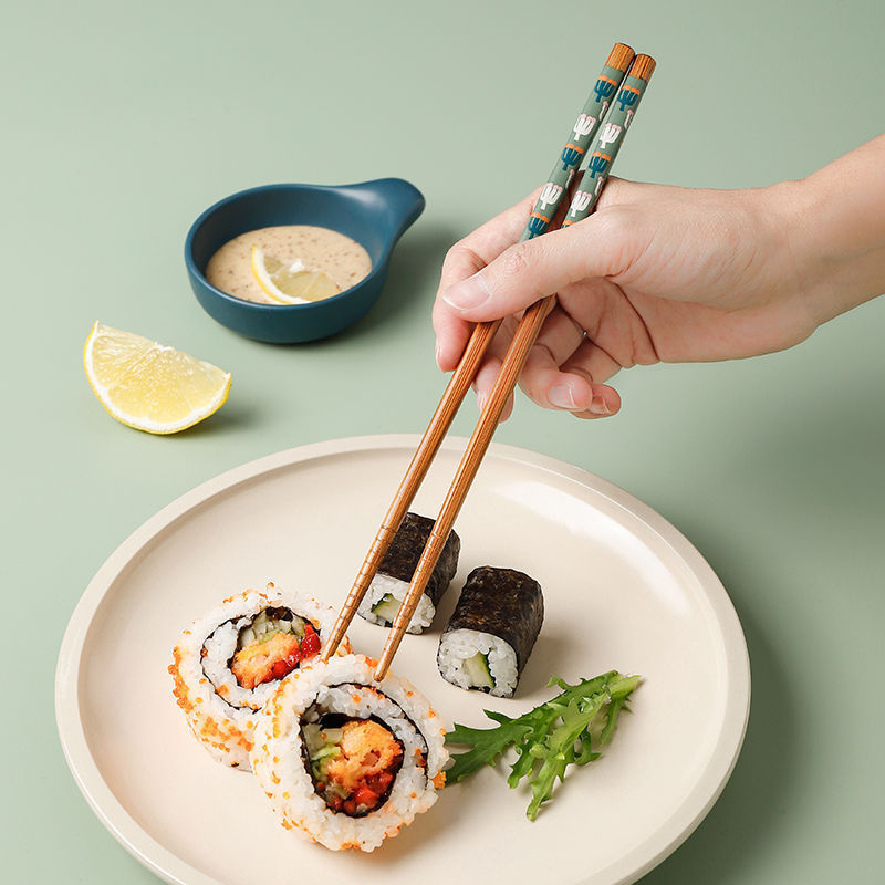 天然竹箸防湿防かび家庭装高級精品プリント箸セット高温火鍋箸分食箸|undefined