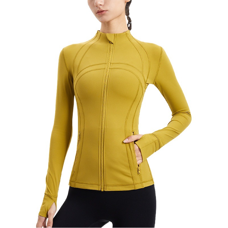 Chaqueta deportiva para mujer con cuello alto, cremallera, ropa de fitness para correr, delgada, cepillada, color piel, chaqueta de yoga Lulu