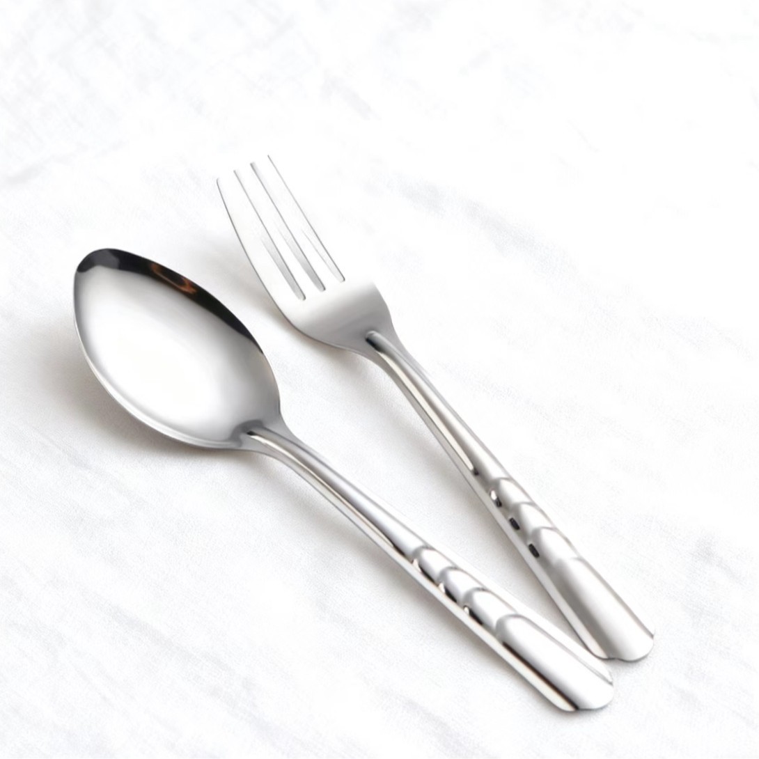 泰国不锈钢汤勺葵花叉匙步步高花子叉勺快餐便携餐具勺子婚庆叉勺