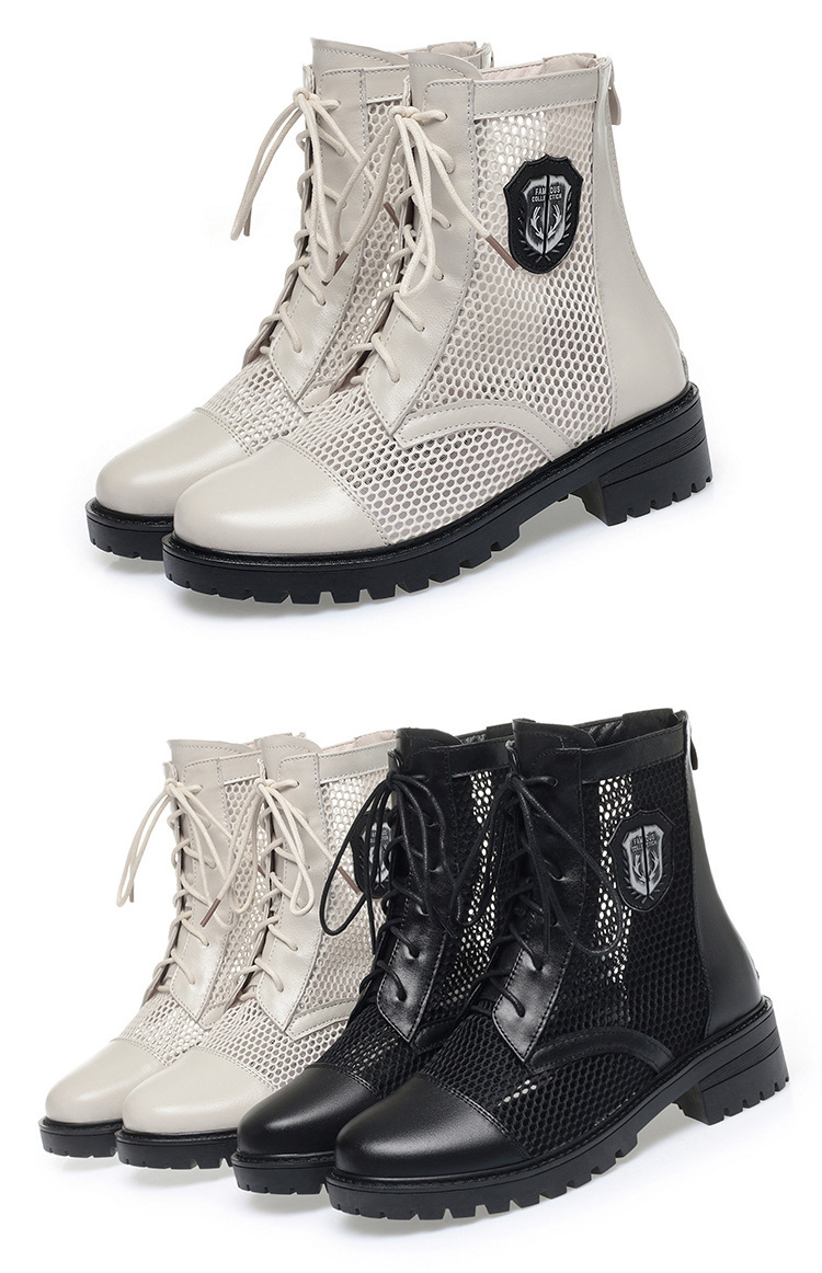 Boot nữ lưới hở mũi gót trung đế thoáng khí — màu be chi tiết 18