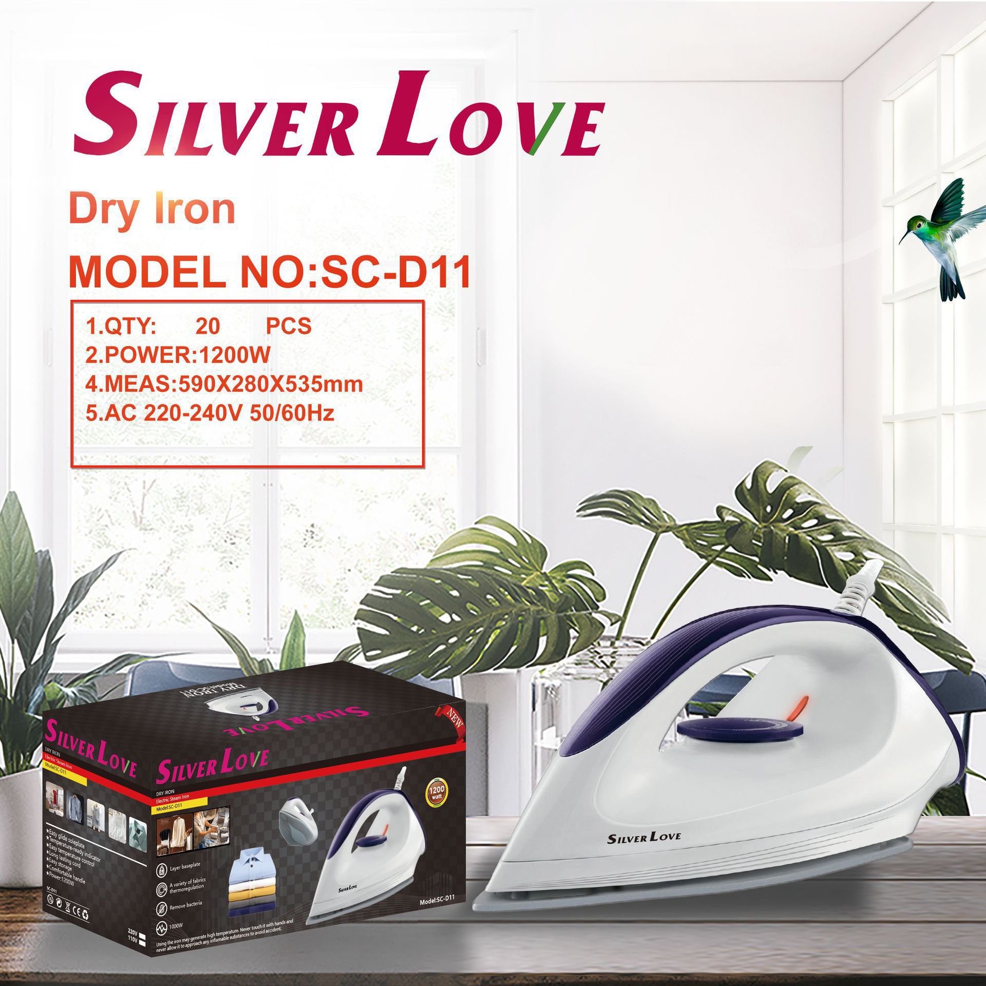 Cross-Border Exclusive European Standard English 1200W Household Handheld Dry Electric Iron Small Portable Ironing Machine