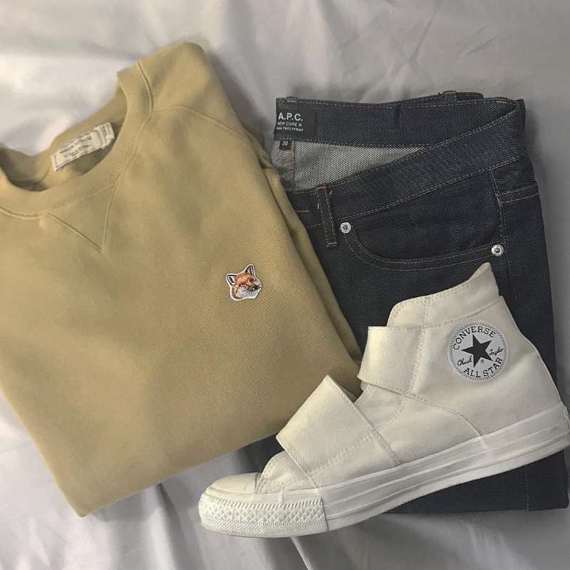 Mk French Limited Mustard Yellow Super White and Beautiful Fox Embroider Round Neck Sweatshirt Pullover for Men and Women
