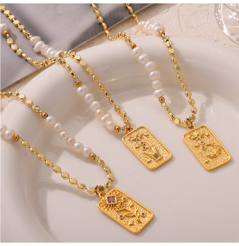 欧美新款时尚轻奢风天然虎眼石吊坠淡水珍珠串珠铜材质项链饰品详情12