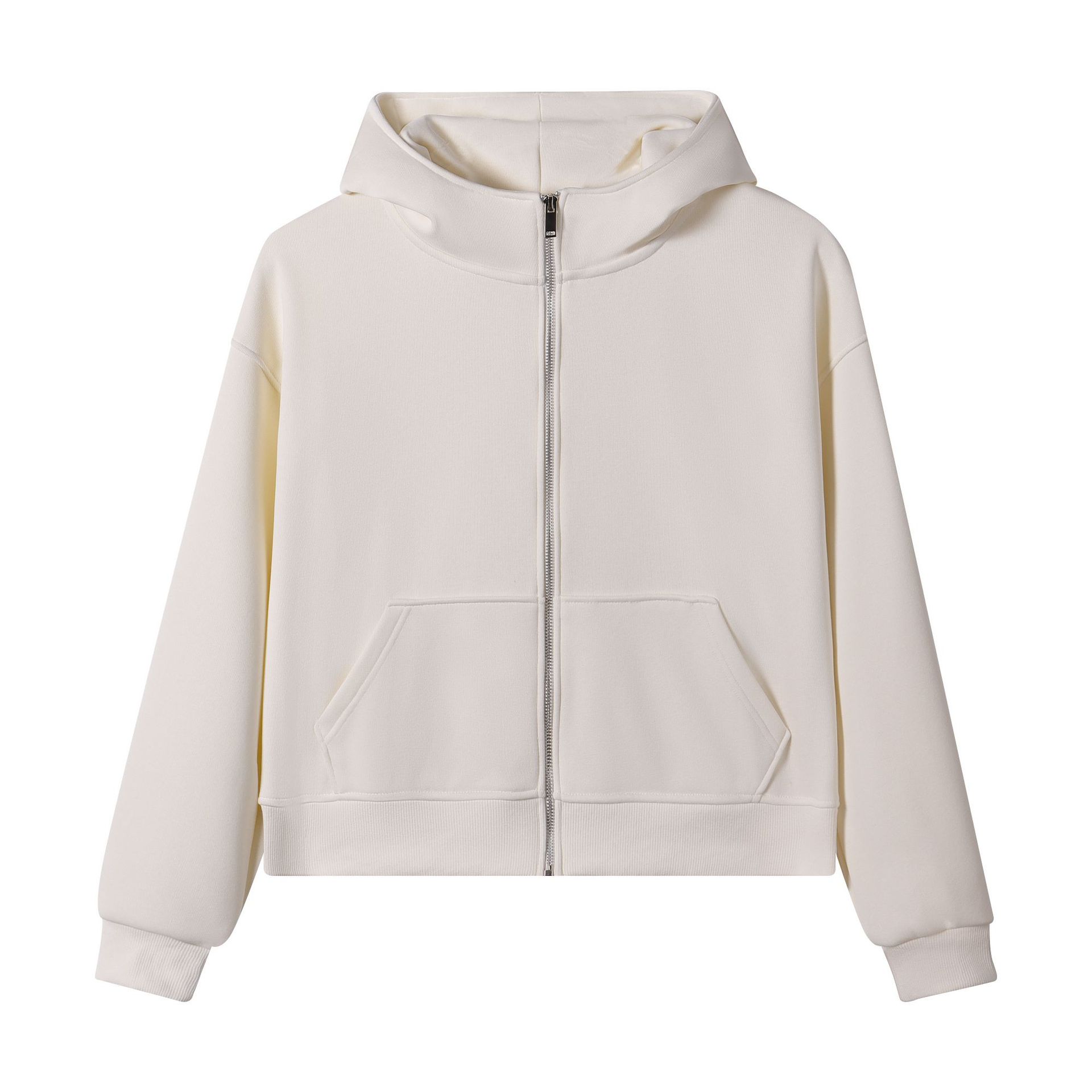 Ropa de mujer corta estilo coreano simple cuello alto con chaqueta con cremallera con capuchón de vello otoño y invierno pesado 420g suéter de algodón de isla image 10